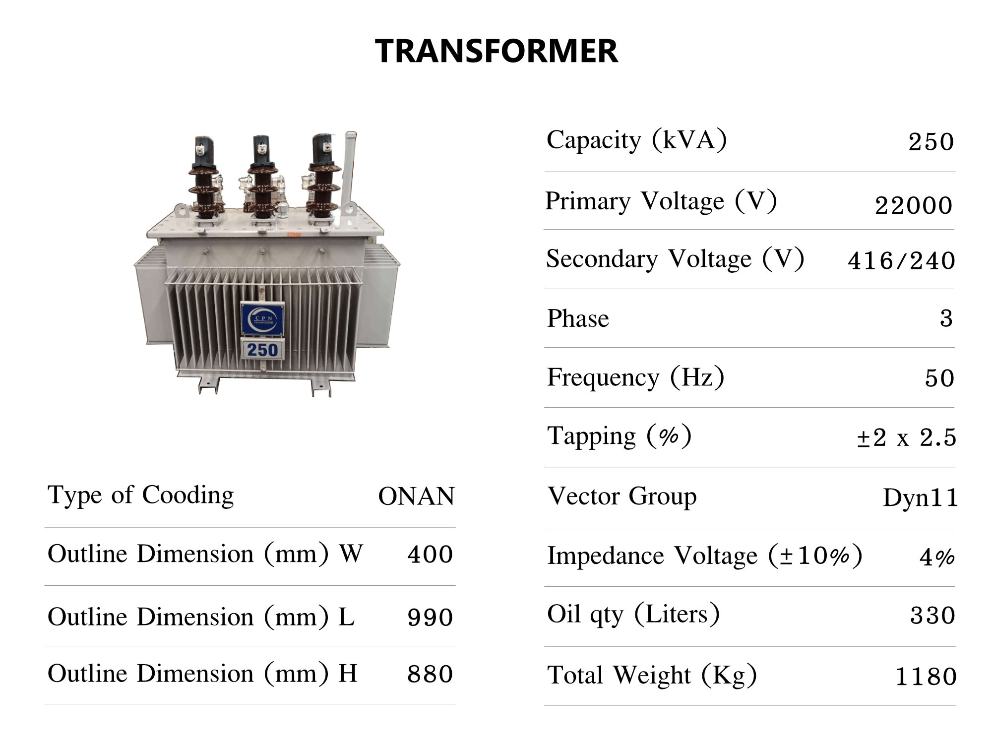 หม้อแปลงไฟฟ้า 250kva