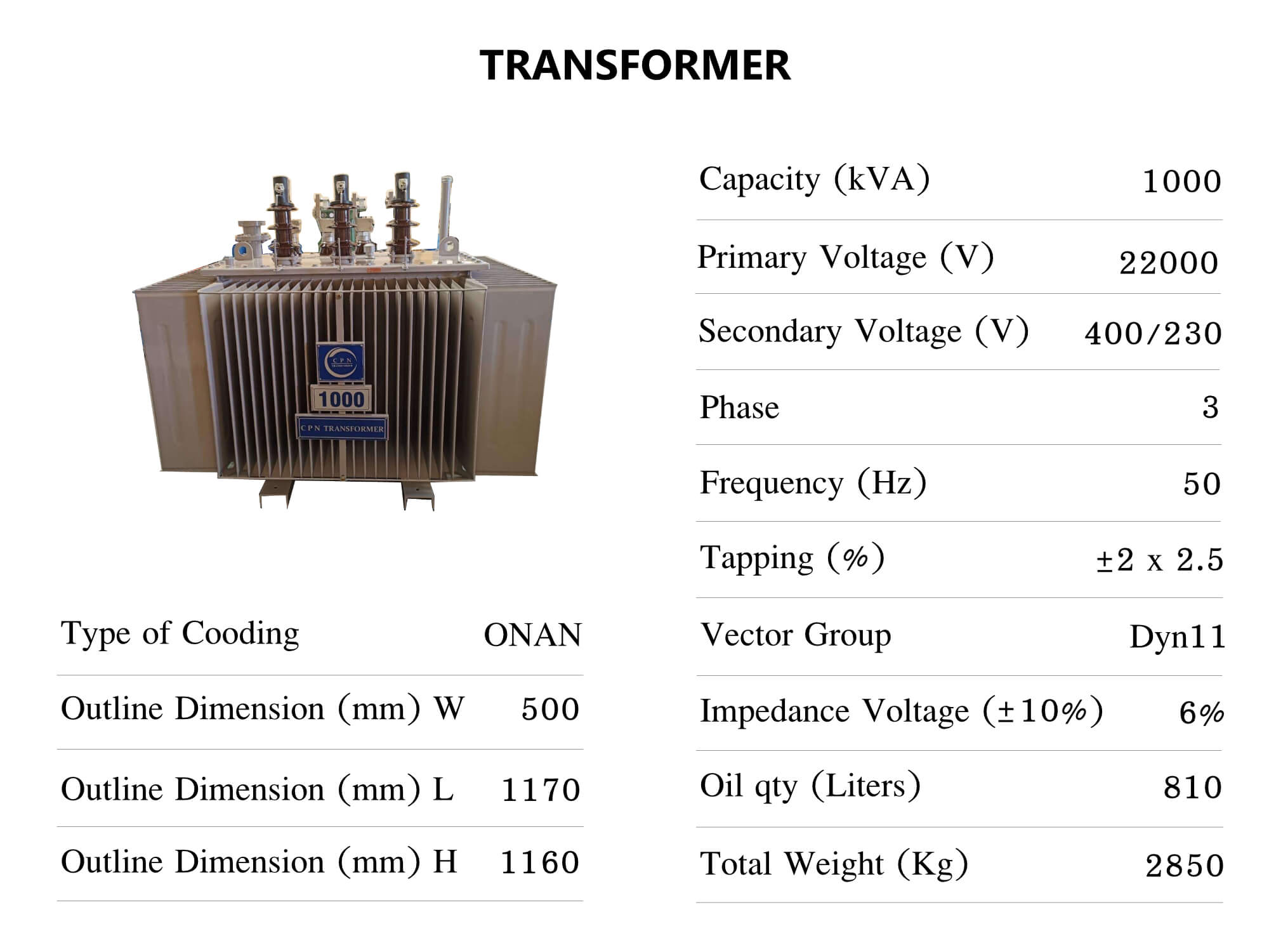 หม้อแปลงไฟฟ้า 1000 kva