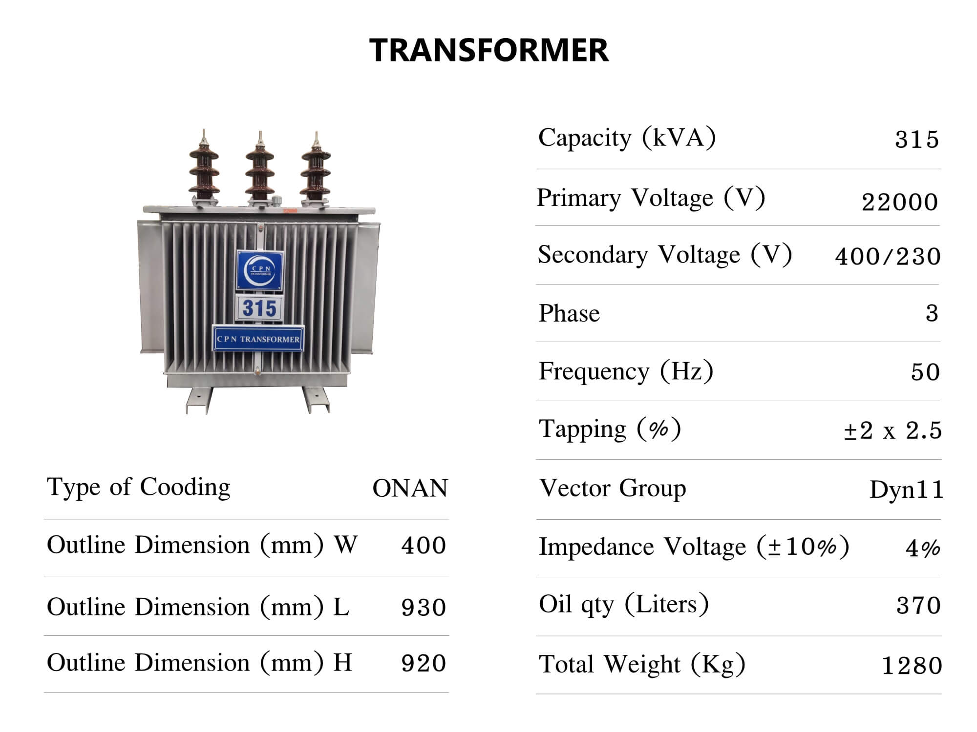 หม้อแปลงไฟฟ้า 315 kva