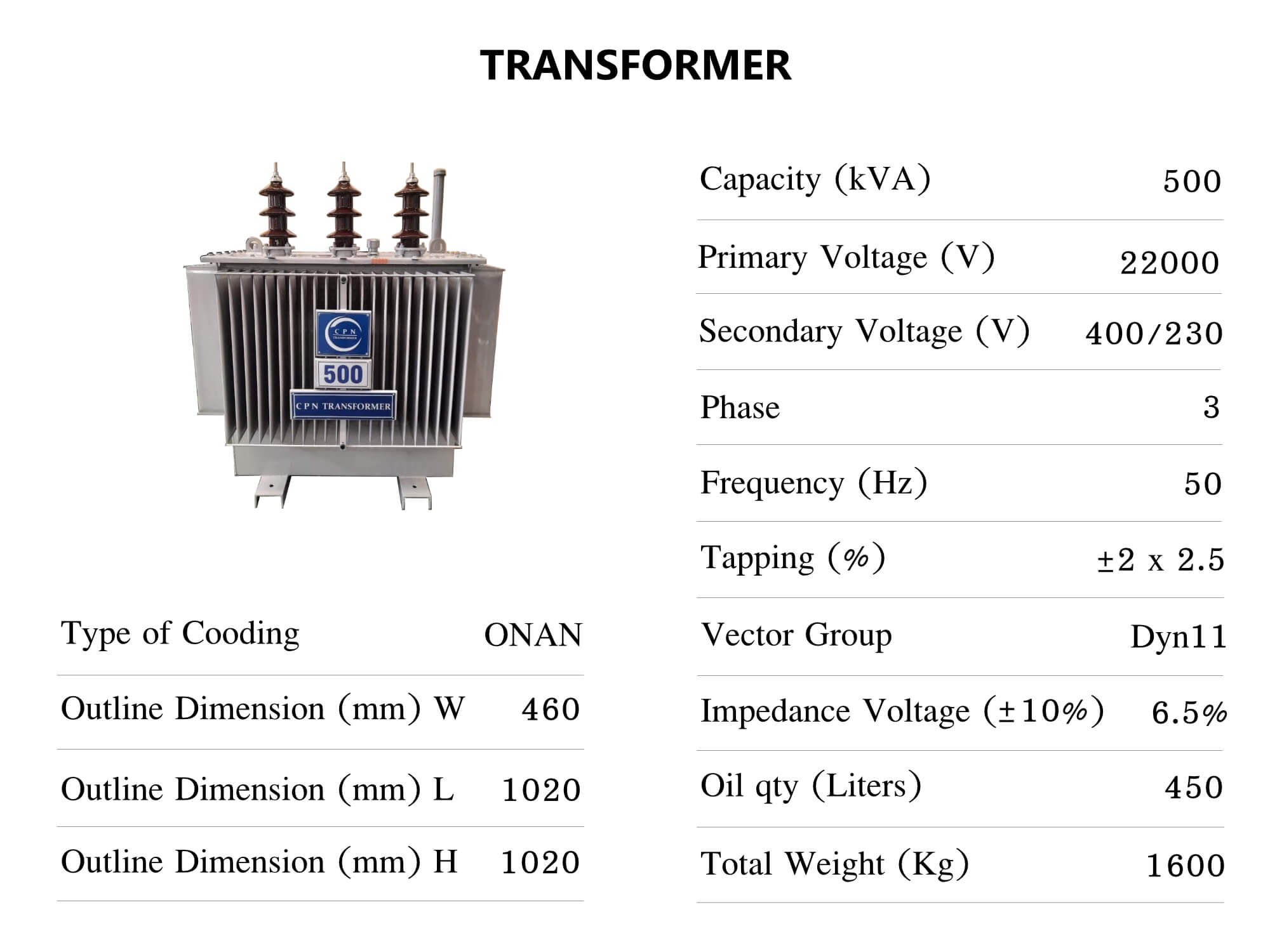 หม้อแปลงไฟฟ้า 500 kva