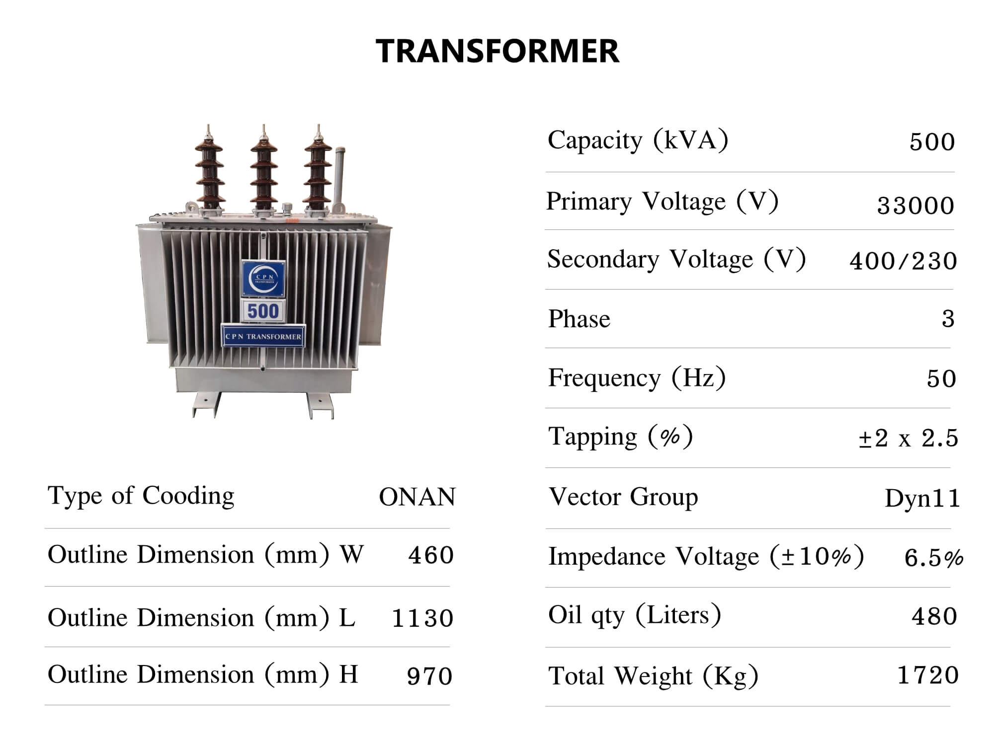 หม้อแปลงไฟฟ้า 500 kva